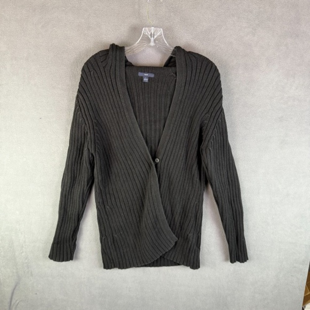 Gap Ribbed Knit Womens Cardigan Large‎ Chunky Hooded Sweater E Girl Moto EUC